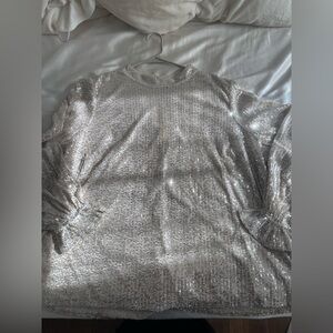 Lane Bryant Shimmering Silver Long Sleeve Sequin Blouse